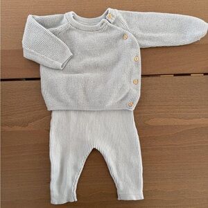 Cozy Soft Dusty Blue Knit Baby Matching Set